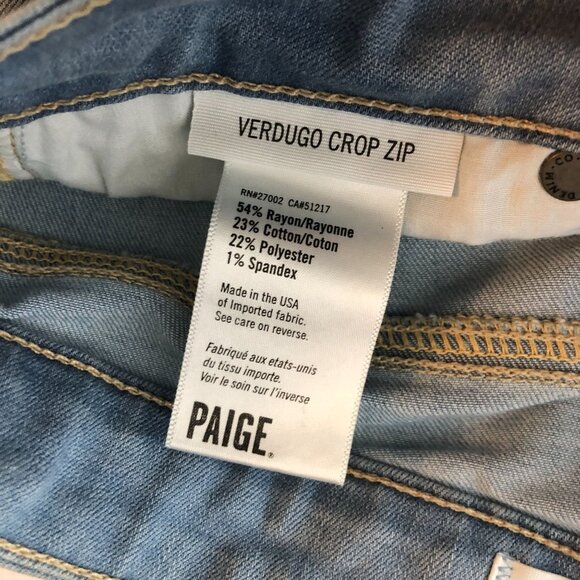 Paige Verdugo Crop Zip Jeans Light Blue Denim Blend With Ankle Zippers Size 28 - Picture 5 of 6